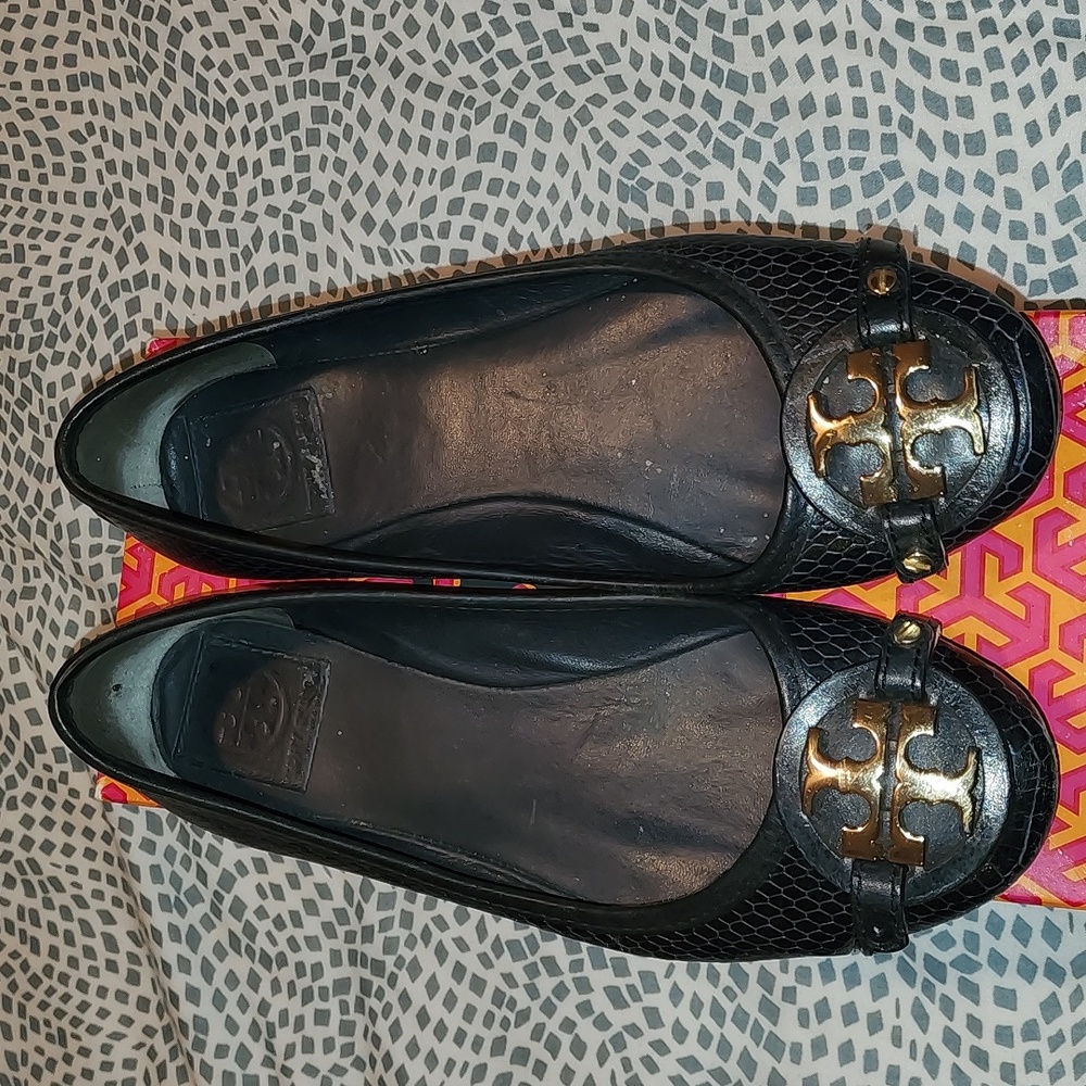 Tory Burch Aaden Snake Embossed Ballet Flat Leather